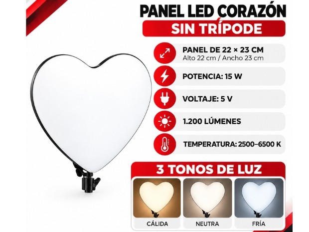 &ua PANEL LED ARO CORAZON SELFIE CELULAR